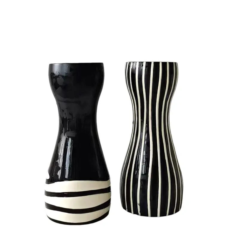 Modern Art Black White Striped Waist-Shaped Ceramic Vase Set