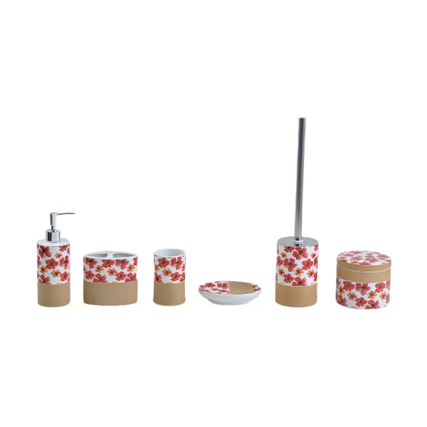 European Style Striped Relief Red Flower Decal 6 - Piece Bathroom Set | Ideal for Home, Gifts & Celebrations