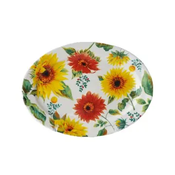 Sunflower & Vibrant Floral Oval Ceramic Platter