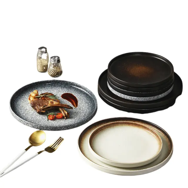 Industrial Style Speckled Gradient Glaze Ceramic Plate Set