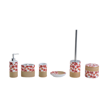 European Style Striped Relief Red Flower Decal 6 - Piece Bathroom Set | Ideal for Home, Gifts & Celebrations